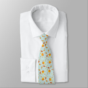 Candy Corn Characters Under Falling Leaves Pattern Neck Tie