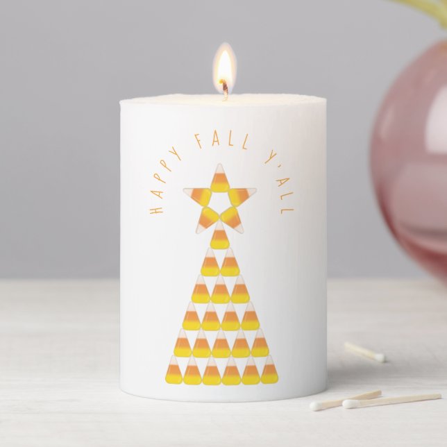 Candy Corn Christmas Tree Fall Pillar Candle (In Situ)