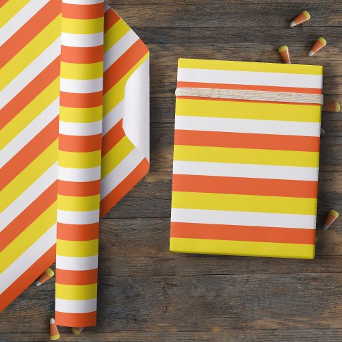 Candy Corn Colors Striped Halloween Wrapping Paper