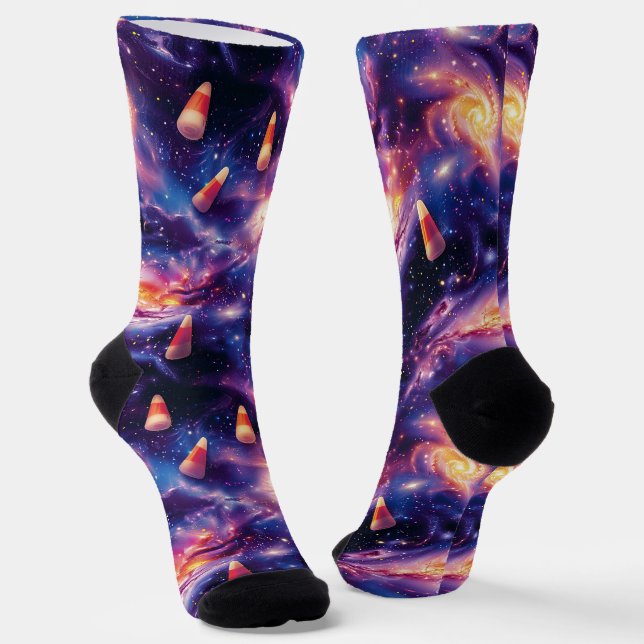 Candy Corn Cosmos - Sweet Galaxy - Yummy Candy Socks (Angled)