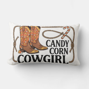 Candy Corn Cowgirl Western Halloween Lumbar Pillow