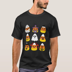 Candy Corn Cute Characters Halloween Mummy Ghost P T-Shirt