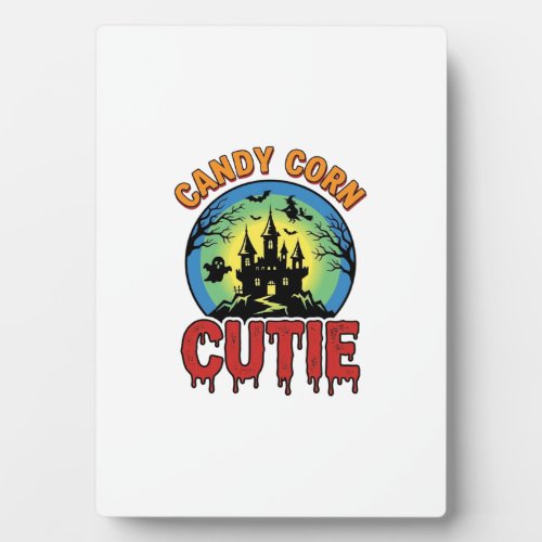 Candy Corn Cutie Vintage Halloween Castle Design_1 Plaque