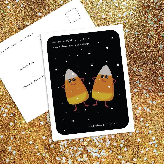 Candy Corn Duo "Counting Our Blessings" Fall Holiday Postcard (Creator Uploaded)