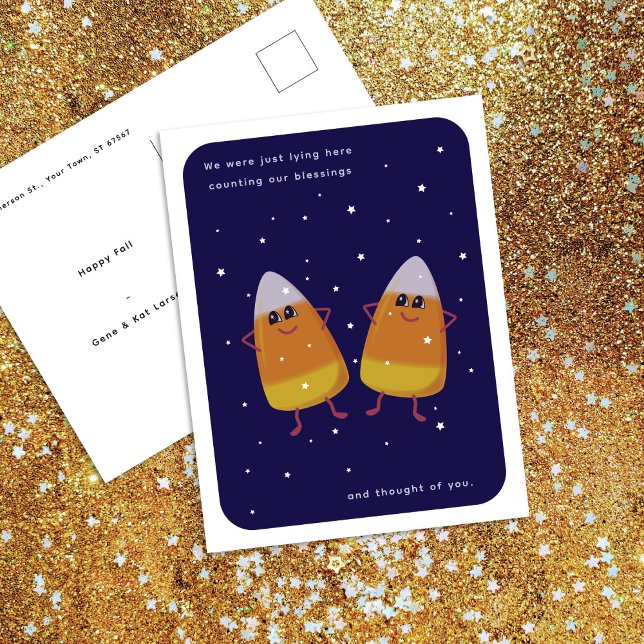 Candy Corn Duo "Counting Our Blessings" Fall Holiday Postcard (Creator Uploaded)