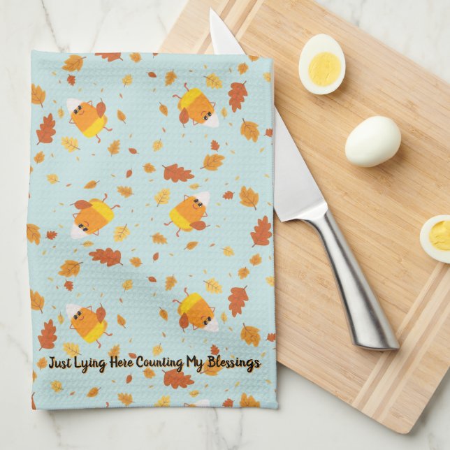 Candy Corn Falling Leaves Thanksgiving Fall Kitchen Towel (Quarter Fold)
