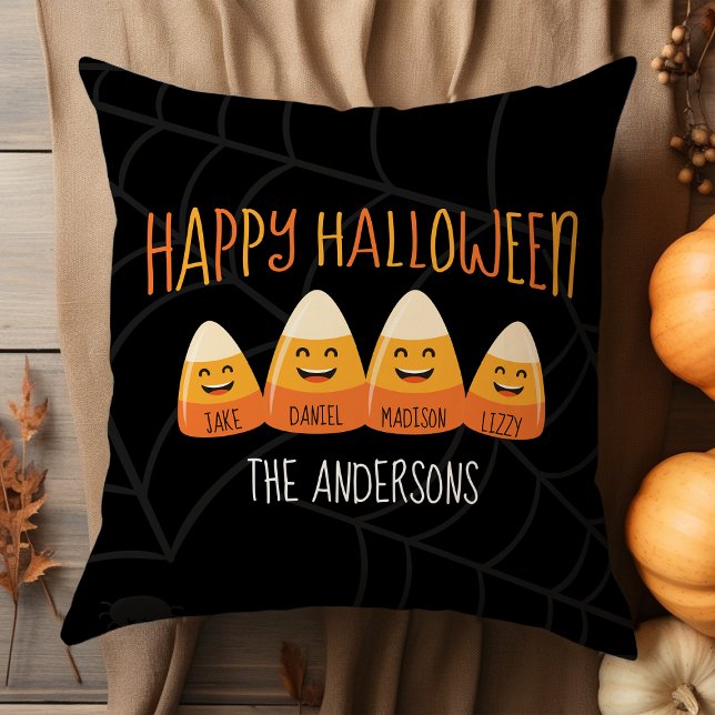 Candy Corn Family Name Personalized Halloween Throw Pillow (Creator Uploaded)