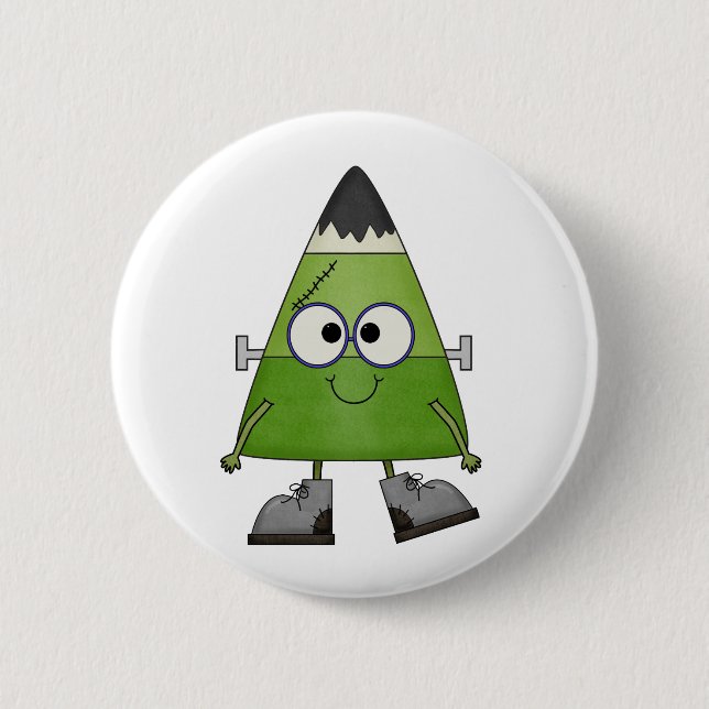 Candy Corn Frankenstein Halloween Button (Front)