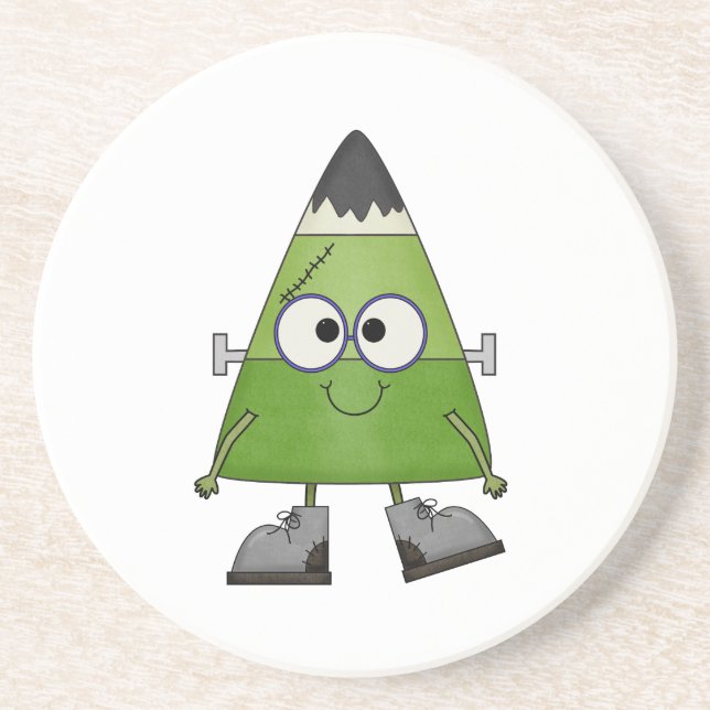 Candy Corn Frankenstein Halloween Sandstone Coaster (Front)
