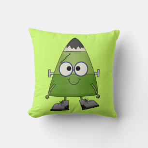 Candy Corn Frankenstein Halloween Throw Pillow