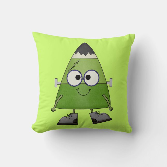 Candy Corn Frankenstein Halloween Throw Pillow (Front)