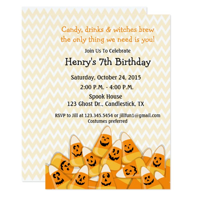 Candy Corn Halloween Birthday Party Invitation