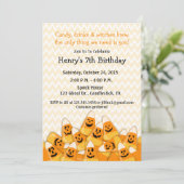 Candy Corn Halloween Birthday Party Invitation (Standing Front)