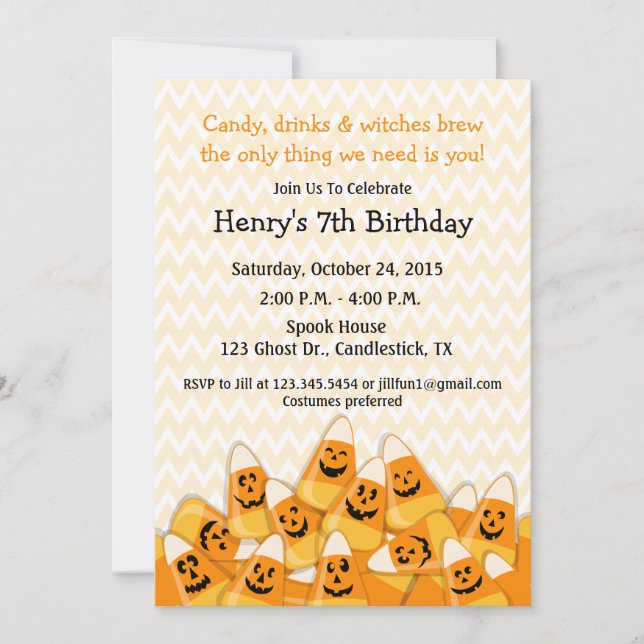 Candy Corn Halloween Birthday Party Invitation (Front)