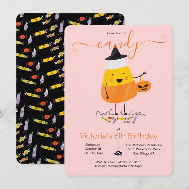 Candy Corn Halloween Birthday Party Trick or treat Invitation (Front/Back)