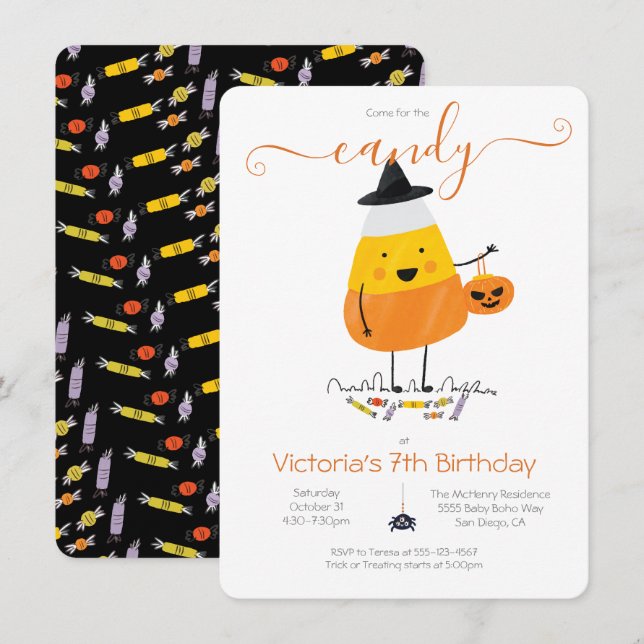 Candy Corn Halloween Birthday Party Trick or treat Invitation (Front/Back)