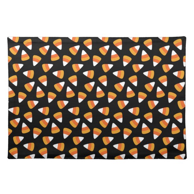 Candy Corn Halloween Black and Orange Cloth Placemat (Front)