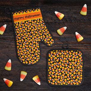 Candy Corn Halloween Custom Oven Mitt & Pot Holder Set