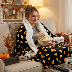 Candy Corn Halloween Decor Sherpa Blanket