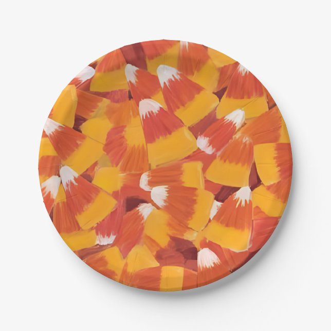 Candy Corn Halloween Party Paper Plates (Front)