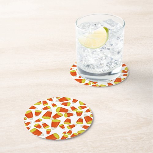 Candy Corn Halloween Round Paper Coaster