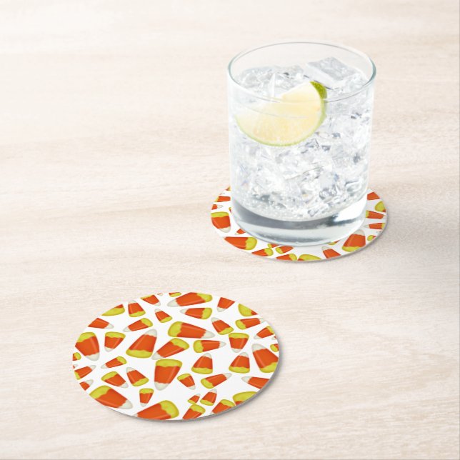 Candy Corn Halloween Round Paper Coaster (Insitu)
