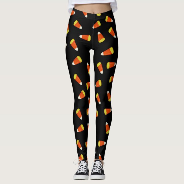 Candy Corn Halloween Trick or Treat Modern Leggings (Front)