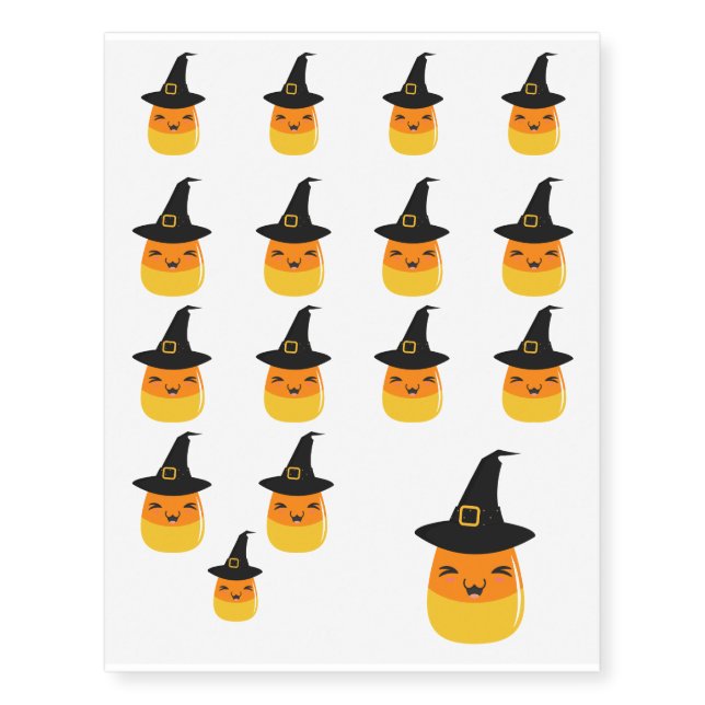 Candy Corn Halloween Witch Temporary Tattoos (Front)