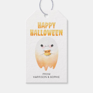Candy Corn Happy Halloween Ghost Personalized Name Gift Tags