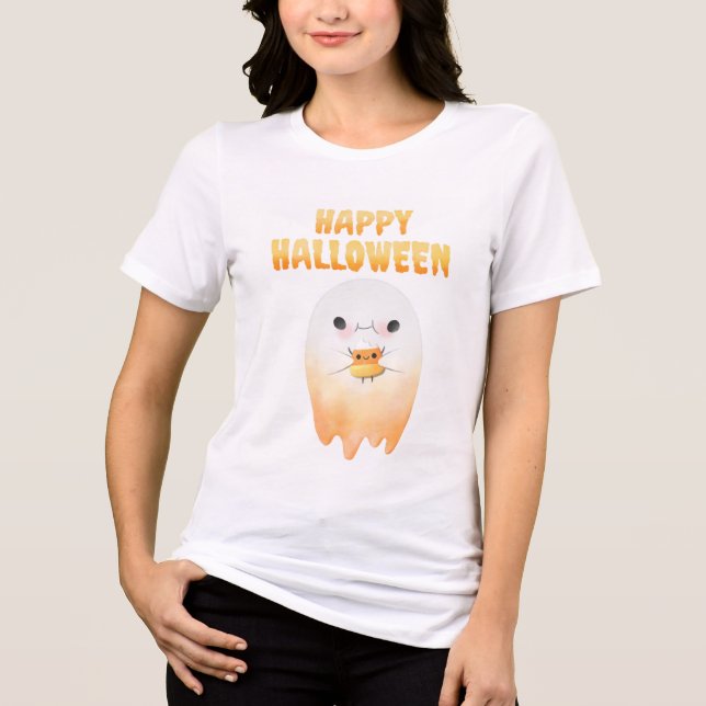 Candy Corn Happy Halloween Ghost Tri-Blend Shirt (Front)