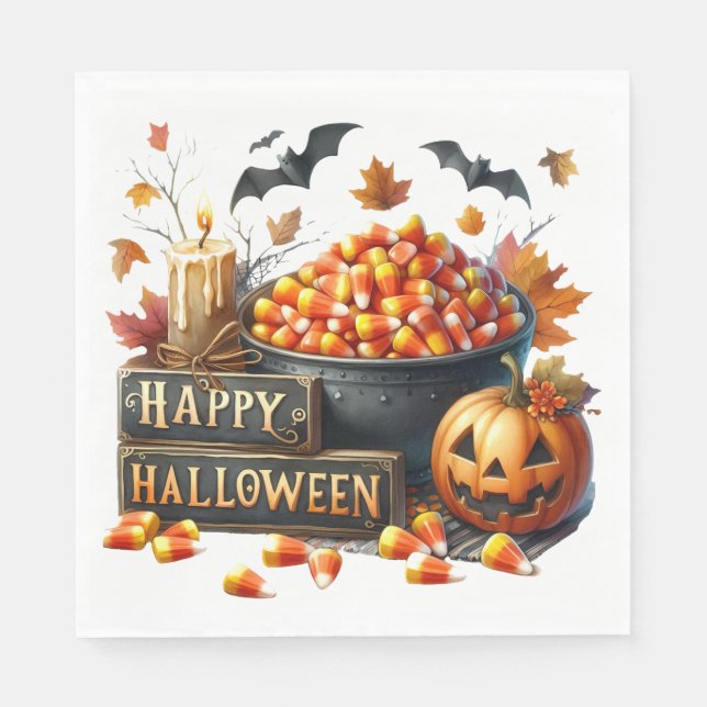 Candy Corn Happy Halloween Paper Napkin (Front)