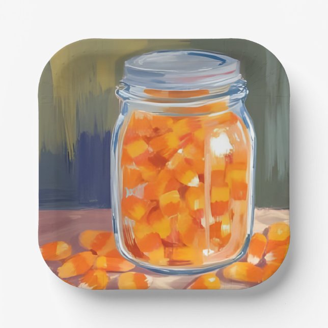 Candy Corn Jar | Happy Halloween  Paper Plates (Front)