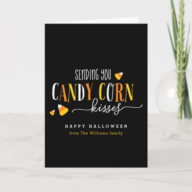 Candy Corn Kisses Halloween Holiday Card (Front)