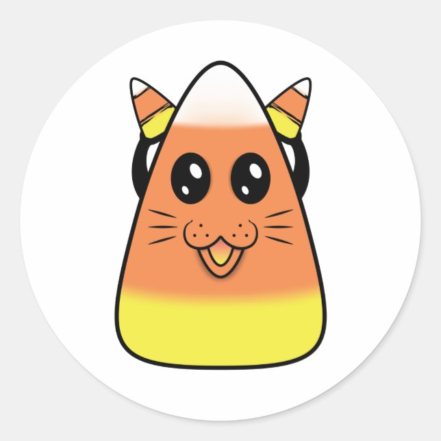 Candy Corn Kitty Classic Round Sticker (Front)