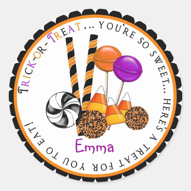 Candy Corn Lollipop Halloween Treat Stickers (Front)