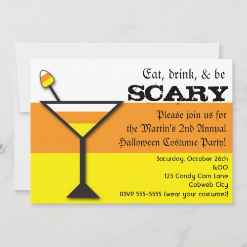 Candy Corn Martini Halloween Party Invitation