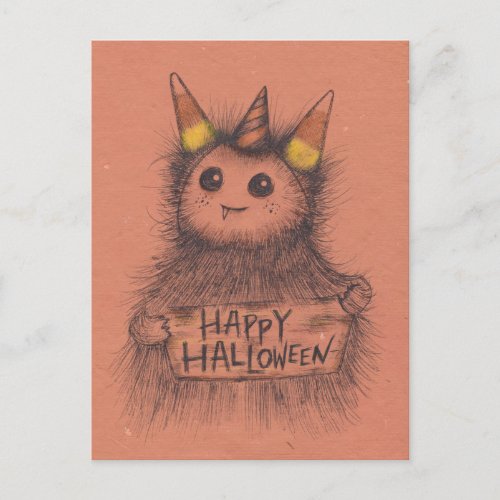 Candy Corn Monster Halloween Postcard