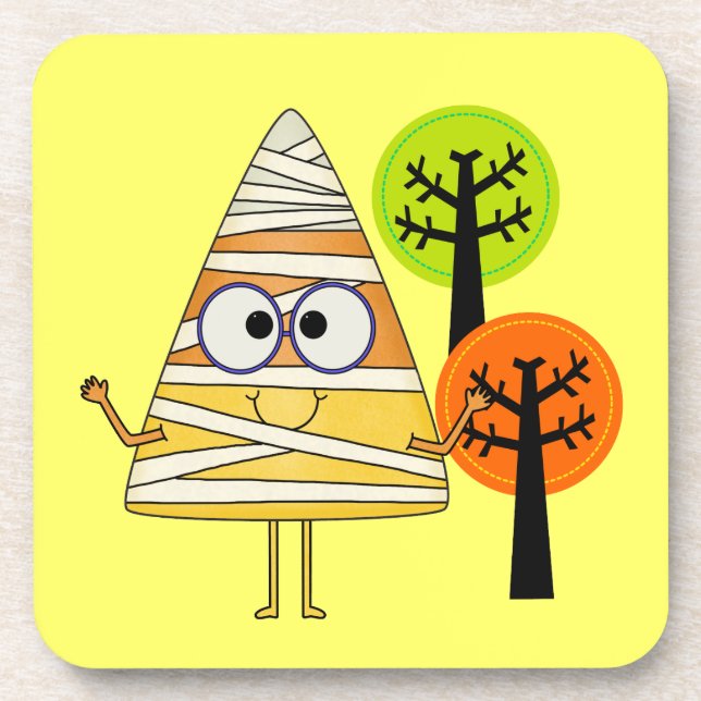 Candy Corn Mummy Halloween Beverage Coaster (Front)