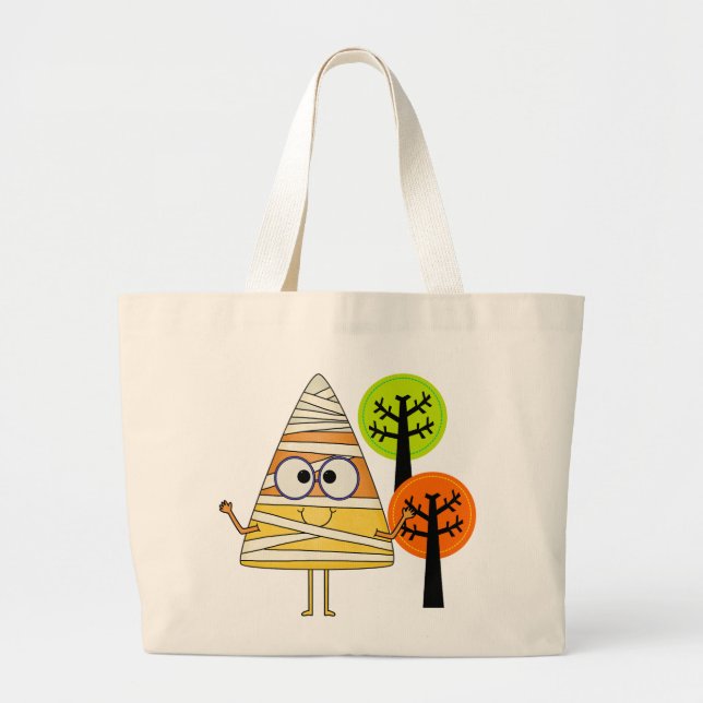 Candy Corn Mummy Halloween Large Tote Bag (Front)