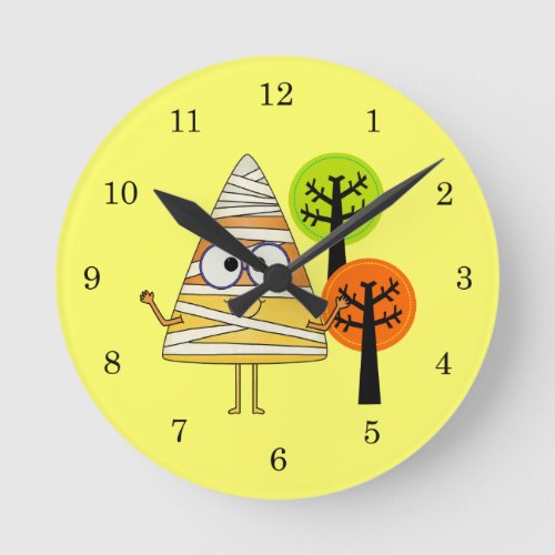 Candy Corn Mummy Halloween Round Clock