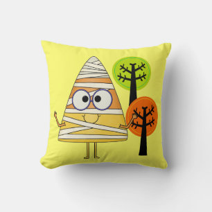Candy Corn Mummy Halloween Throw Pillow