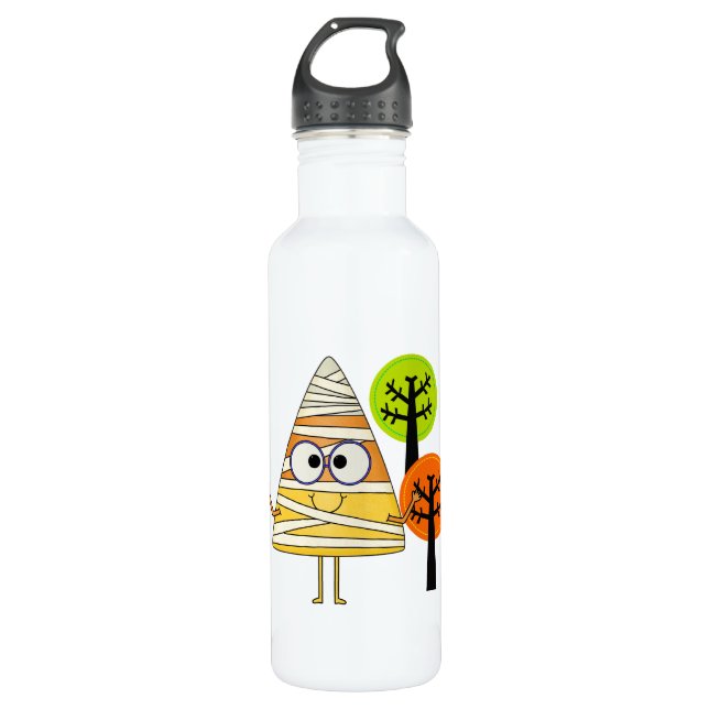 Candy Corn Mummy Halloween Water Bottle (Front)