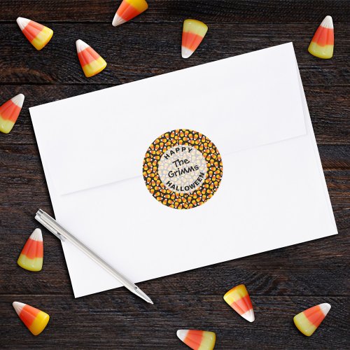 Candy Corn Pattern Halloween Custom Classic Round Sticker