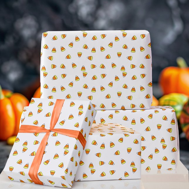 Candy Corn Pattern White and Orange Wrapping Paper (Cute candy corn pattern wrapping paper just for you)