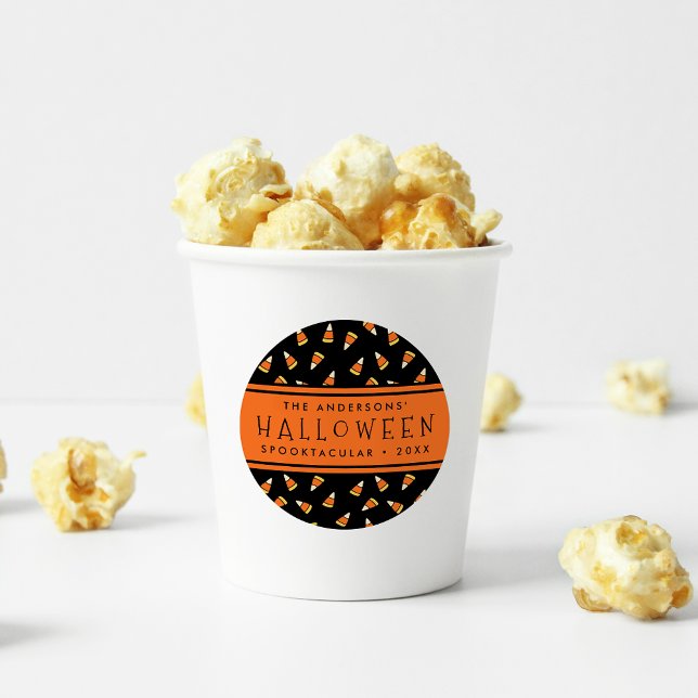 Candy Corn Personalized Halloween Party Classic Round Sticker (Creator Uploaded)