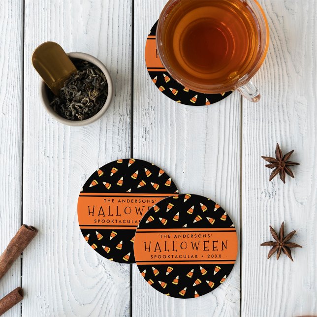 Candy Corn Personalized Halloween Party Round Paper Coaster (Creator Uploaded)