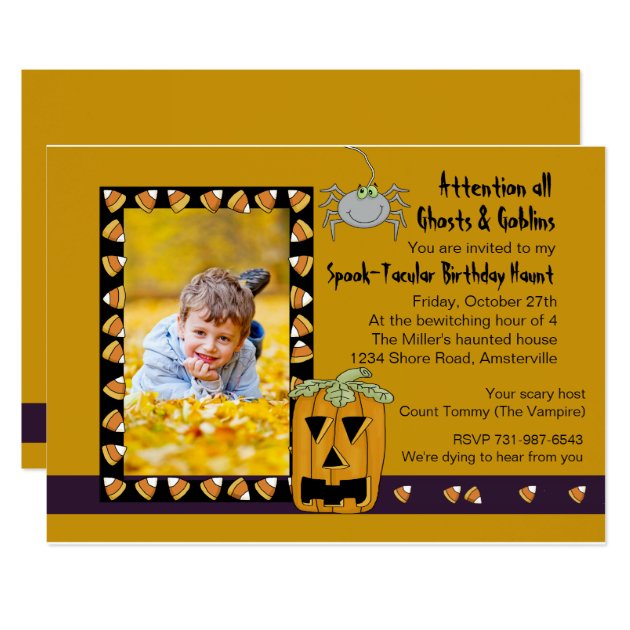 Candy Corn - Photo Halloween Birthday Party Invita Card