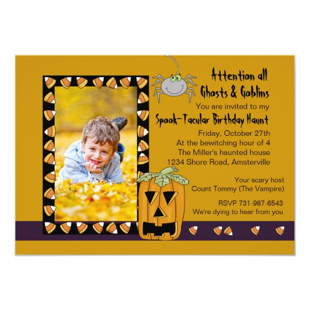 Candy Corn - Photo Halloween Birthday Party Invita Card