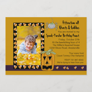 Candy Corn - Photo Halloween Birthday Party Invita Invitation