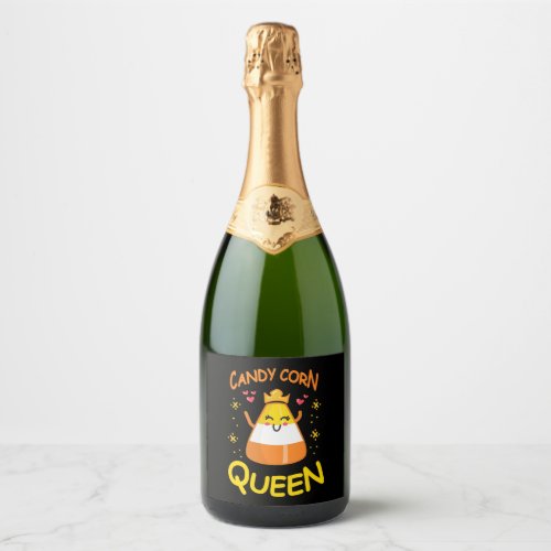 Candy Corn Queen Cute Halloween Kawaii Crown Sparkling Wine Label